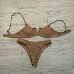 SHEIN V Wire Cup Tan Beige Bikini Size Small Swimwear
